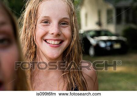 Portrait of blonde girl with wet hair View Large Photo Image Picture - Portrait of blonde girl with wet hair. Fotosearch