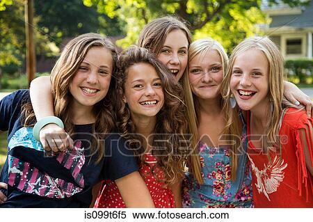Portrait of friends with arms around each other View Large Photo Image Stock Photography - Portrait of friends with arms around each other. Fotosearch