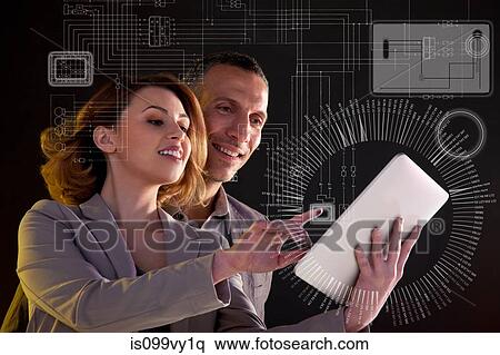 Business people with digital tablet and technological diagram View Large Photo Image Stock Photography - Business people with digital tablet and technological diagram. Fotosearch