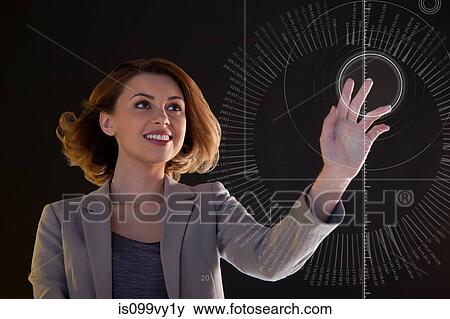 Businesswoman touching digital symbol View Large Photo Image Stock Photo - Businesswoman touching digital symbol. Fotosearch