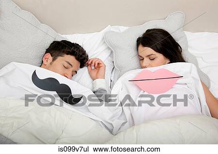 Couple in bed with lips and moustache View Large Photo Image Stock Image - Couple in bed with lips and moustache. Fotosearch