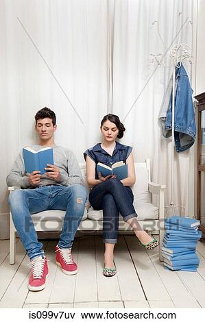 Couple reading books View Large Photo Image Stock Photo - Couple reading books. Fotosearch