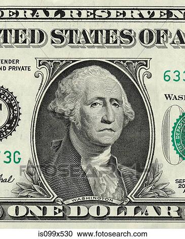 Stock Image - George Washington on one US dollar with sad expression. Fotosearch