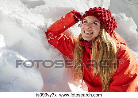 Portrait of woman wearing red knit hat and coat View Large Photo Image Stock Photo - Portrait of woman wearing red knit hat and coat. Fotosearch