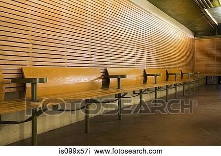 Row of empty wooden benches View Large Photo Image Stock Image - Row of empty wooden benches. Fotosearch