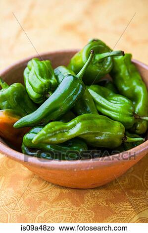 Picture - Close up of bowl of green chiles. Fotosearch