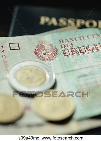 Stock Image - Close up of Uruguayan currency. Fotosearch