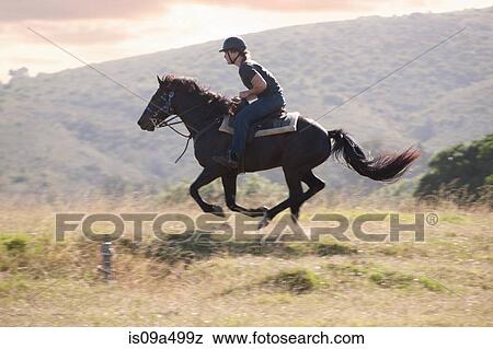Man riding horse in rural landscape View Large Photo Image Stock Photo - Man riding horse in rural landscape. Fotosearch