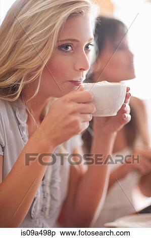 Woman with milk mustache in cafe View Large Photo Image Stock Photography - Woman with milk mustache in cafe. Fotosearch