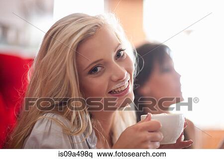 Woman with milk mustache in cafe View Large Photo Image Stock Photography - Woman with milk mustache in cafe. Fotosearch