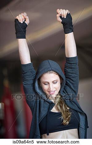 Boxer cheering in gym View Large Photo Image Stock Photography - Boxer cheering in gym. Fotosearch