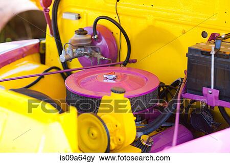 Stock Photo - Close up of purple car engine. Fotosearch