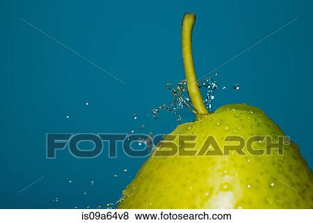 Close up of water splashing on pear View Large Photo Image Stock Photo - Close up of water splashing on pear. Fotosearch