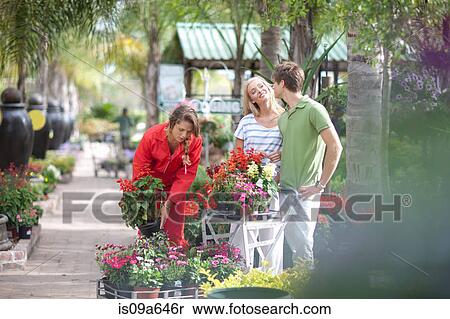 Friends shopping for plants in nursery View Large Photo Image Stock Photography - Friends shopping for plants in nursery. Fotosearch