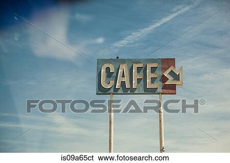 Neon cafe sign against blue sky View Large Photo Image Stock Photograph - Neon cafe sign against blue sky. Fotosearch