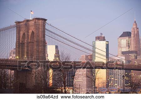 Stock Image - New York City skyline and bridge. Fotosearch