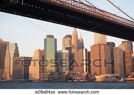 Stock Image - New York City skyline and bridge. Fotosearch