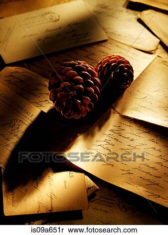 Pine cones on table of letters View Large Photo Image Stock Photography - Pine cones on table of letters. Fotosearch