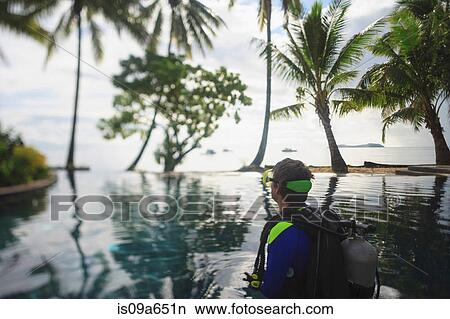 Picture - Scuba diver admiring tropical water. Fotosearch