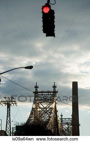 Picture - Traffic light and urban bridge. Fotosearch