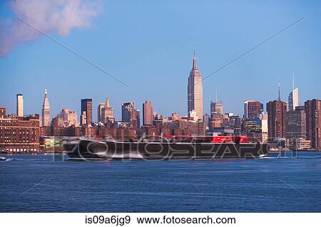 Stock Photo - Barge in New York City harbor. Fotosearch