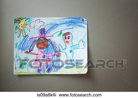 Child's artwork on refrigerator door View Large Photo Image Stock Image - Child's artwork on refrigerator door. Fotosearch