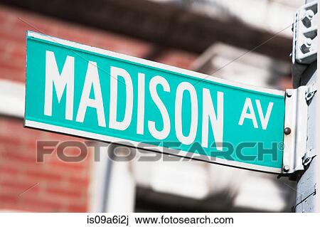 Stock Image - Close up of Madison Avenue sign. Fotosearch