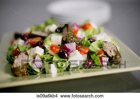 Picture - Close up of plate of chopped salad. Fotosearch