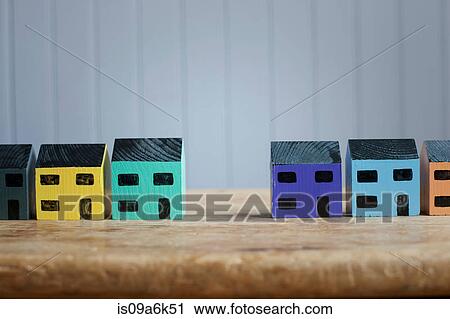 Colorful model houses on counter View Large Photo Image Stock Image - Colorful model houses on counter. Fotosearch