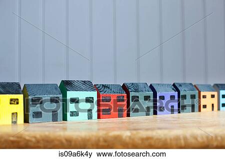 Stock Photo - Colorful model houses on counter. Fotosearch