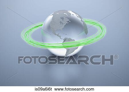 Stock Photograph - Colorful rings around silver globe. Fotosearch