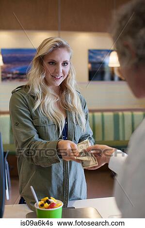 Customer paying for frozen yogurt View Large Photo Image Stock Photograph - Customer paying for frozen yogurt. Fotosearch