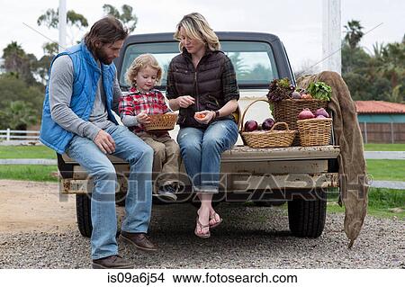 Family with produce in truck bed View Large Photo Image Picture - Family with produce in truck bed. Fotosearch