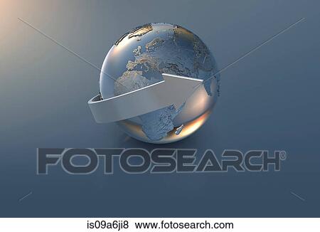Stock Photo - Illustration of arrow and silver globe. Fotosearch
