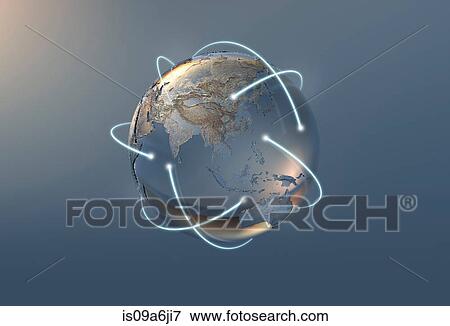 Stock Photo - Illustration of lines and silver globe. Fotosearch