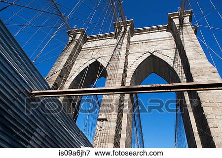 Low angle view of Brooklyn Bridge View Large Photo Image Stock Photo - Low angle view of Brooklyn Bridge. Fotosearch
