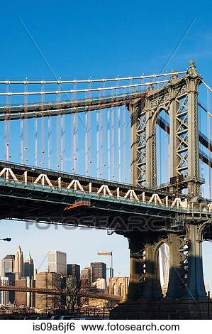 Stock Photograph - Manhattan Bridge and city skyline. Fotosearch