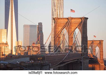 Stock Image - New York City bridge and skyline. Fotosearch