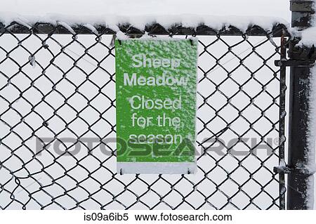 'Sheep meadow closed' sign in snow View Large Photo Image Stock Photography - 'Sheep meadow closed' sign in snow. Fotosearch