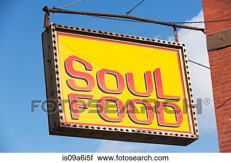 Stock Image - Sign reading? soul food? on building. Fotosearch