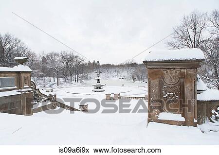 Steps in snowy urban park View Large Photo Image Stock Photo - Steps in snowy urban park. Fotosearch