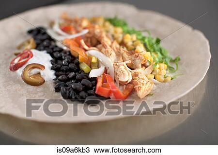 Tortilla with burrito ingredients View Large Photo Image Stock Image - Tortilla with burrito ingredients. Fotosearch