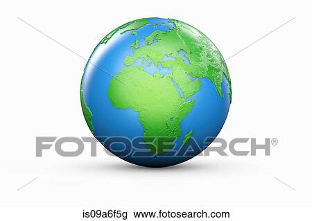 Stock Image - Blue and green globe of Europe and Africa. Fotosearch