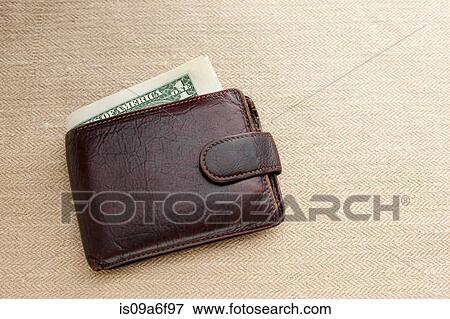 Brown leather wallet with dollar bill View Large Photo Image Stock Photo - Brown leather wallet with dollar bill. Fotosearch