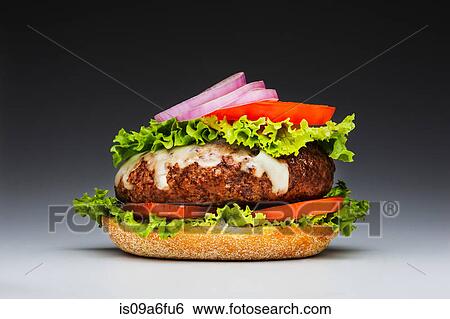 Stock Photograph - Burger with top missing. Fotosearch