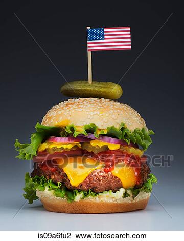 Burger with US flag View Large Photo Image Stock Image - Burger with US flag. Fotosearch