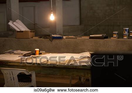 Empty makeshift office at night View Large Photo Image Stock Photo - Empty makeshift office at night. Fotosearch