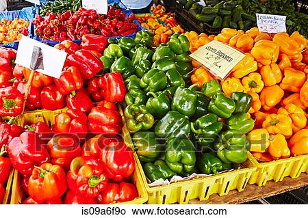 Picture - Fresh bell peppers for sale. Fotosearch