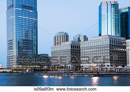 Jersey City skyline at dusk, New Jersey, USA View Large Photo Image Picture - Jersey City skyline at dusk, New Jersey, USA. Fotosearch