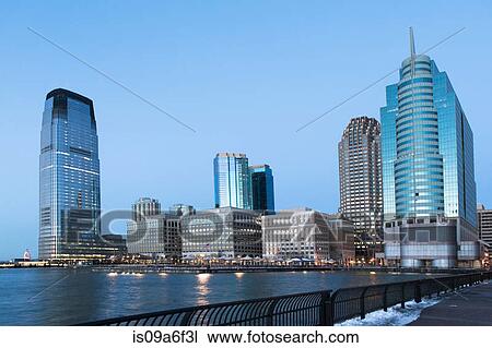Jersey City skyline at dusk, New Jersey, USA View Large Photo Image Stock Image - Jersey City skyline at dusk, New Jersey, USA. Fotosearch